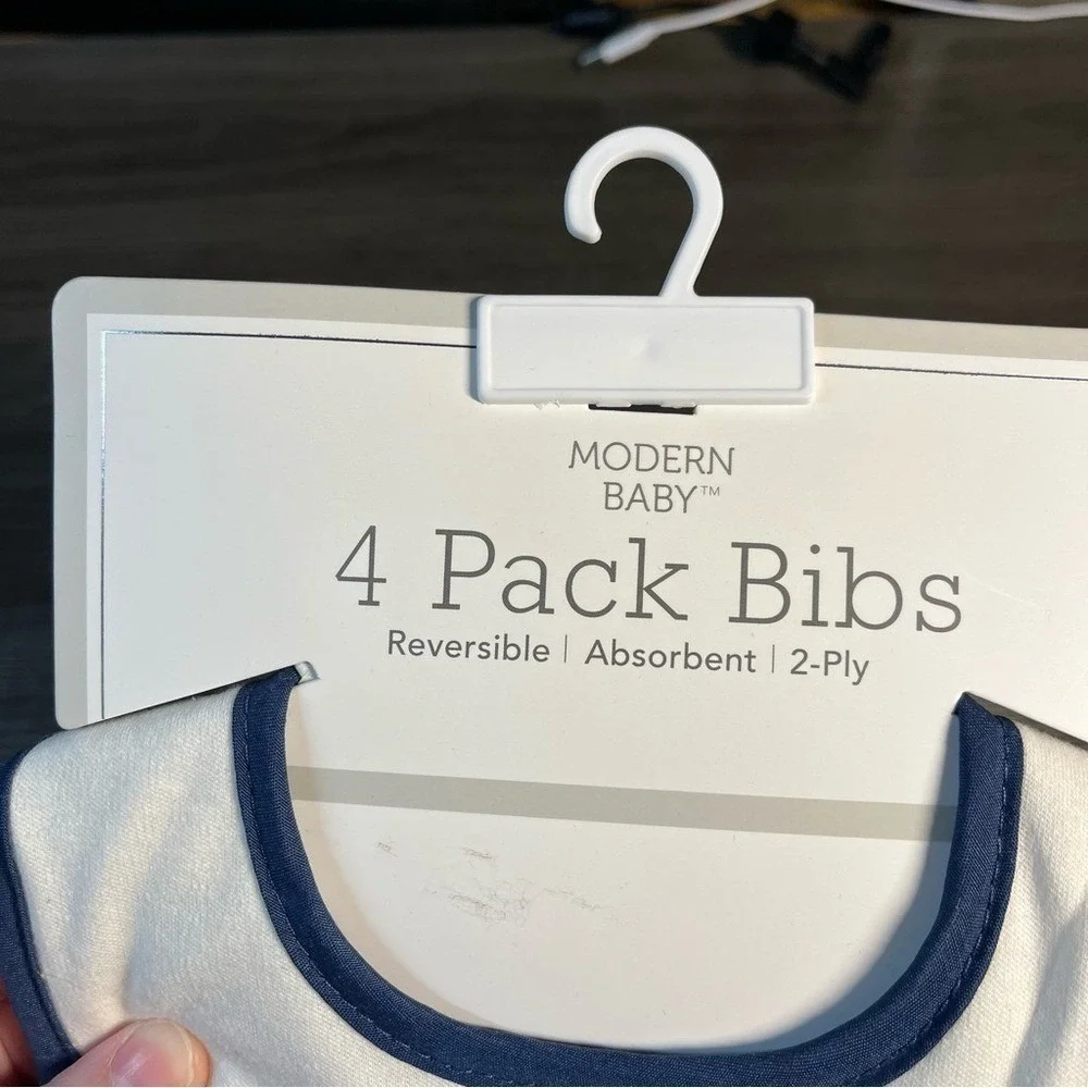 Modern Baby 4 Pack Reversible Football Bibs Sunday Funday Blue White Grey NEW
